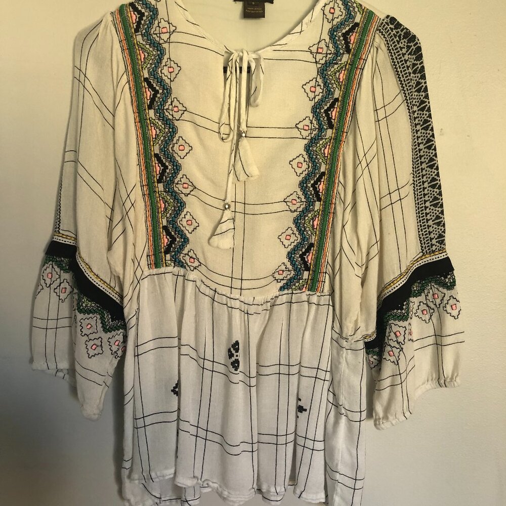 #128 Anthropologie Vineet Bahl Top Women's Small Brielle Embroidered Peasant